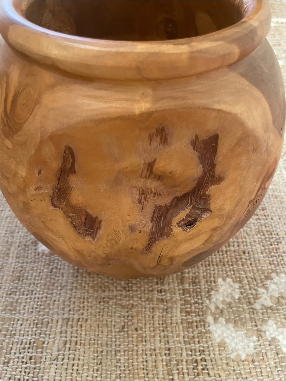 Turned Teak Root Dry Vase Rounded Urn